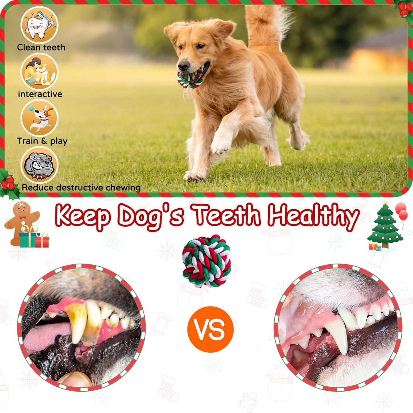 Aitmexcn Christmas Dog Rope Toys Set, 7 Pack Cotton Dog Toys for Large Dogs and Medium Small, Cute Interactive Squeaky Toy, Chewing Puppy Gaming Toy for Teeth Cleaning