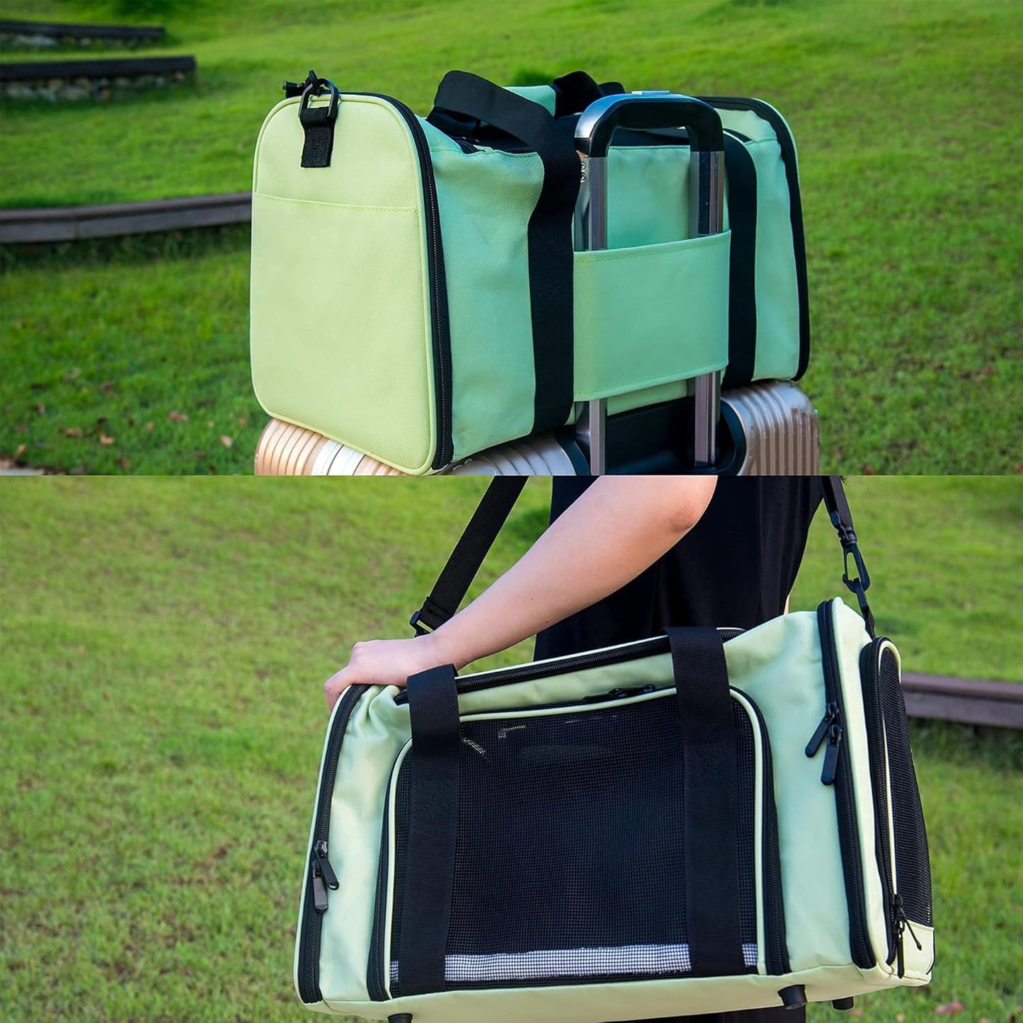 Soft Sided Carrier for Small Medium Cats Dogs,Removable Pad Collapsible Travel Pet Carrier Large Green