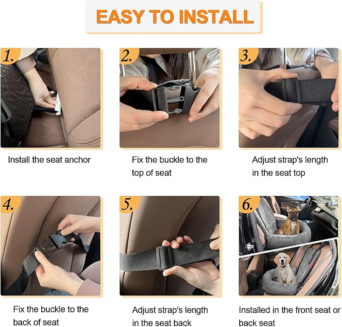 Sephyroth Dog Car Seat for Small/Medium Dogs, Washable Pet Travel Safety Seat, Super Soft Removable, Fits All Cars (Gray)