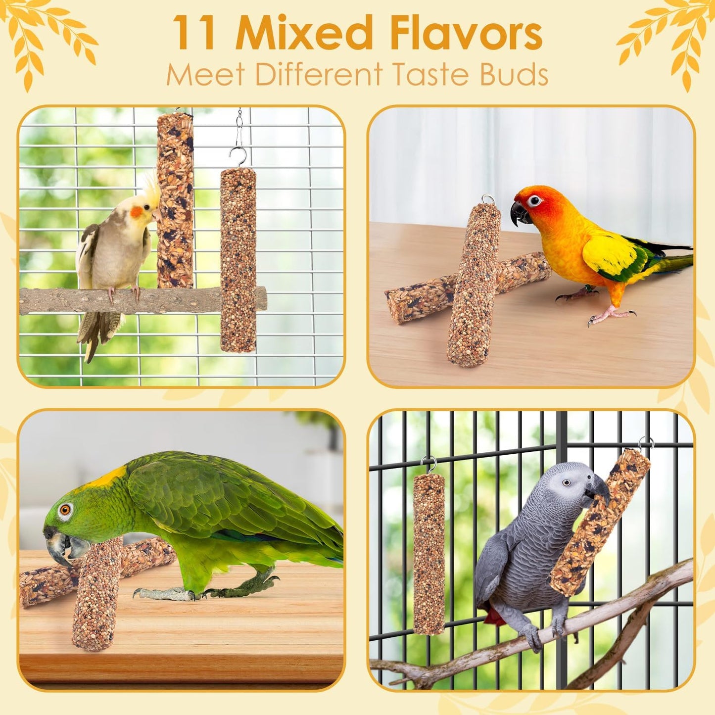 KATUMO Parrot Treats 2 PCS Bird Crunch Sticks Cockatiel Treats Parakeet Snacks Conure Food Sticks for Parakeet Cockatiel Canary Finch Lovebird Conure Lorikeet Parrots