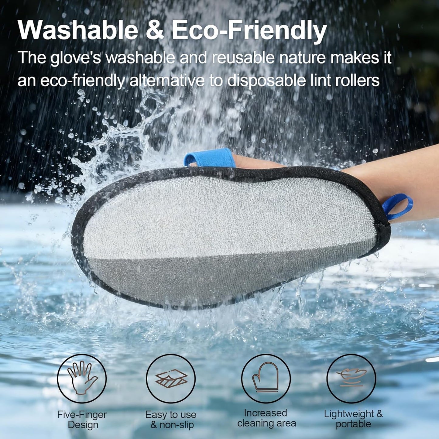 Pet Hair Removal Glove - Magic Brush Electrostatic Mitt for Dogs & Cats, Reusable Grooming Gloves - Dog Hair Remover Tool with 5-Finger Design for Couch, Carpet, Furniture, Laundry & Clothing (Blue)