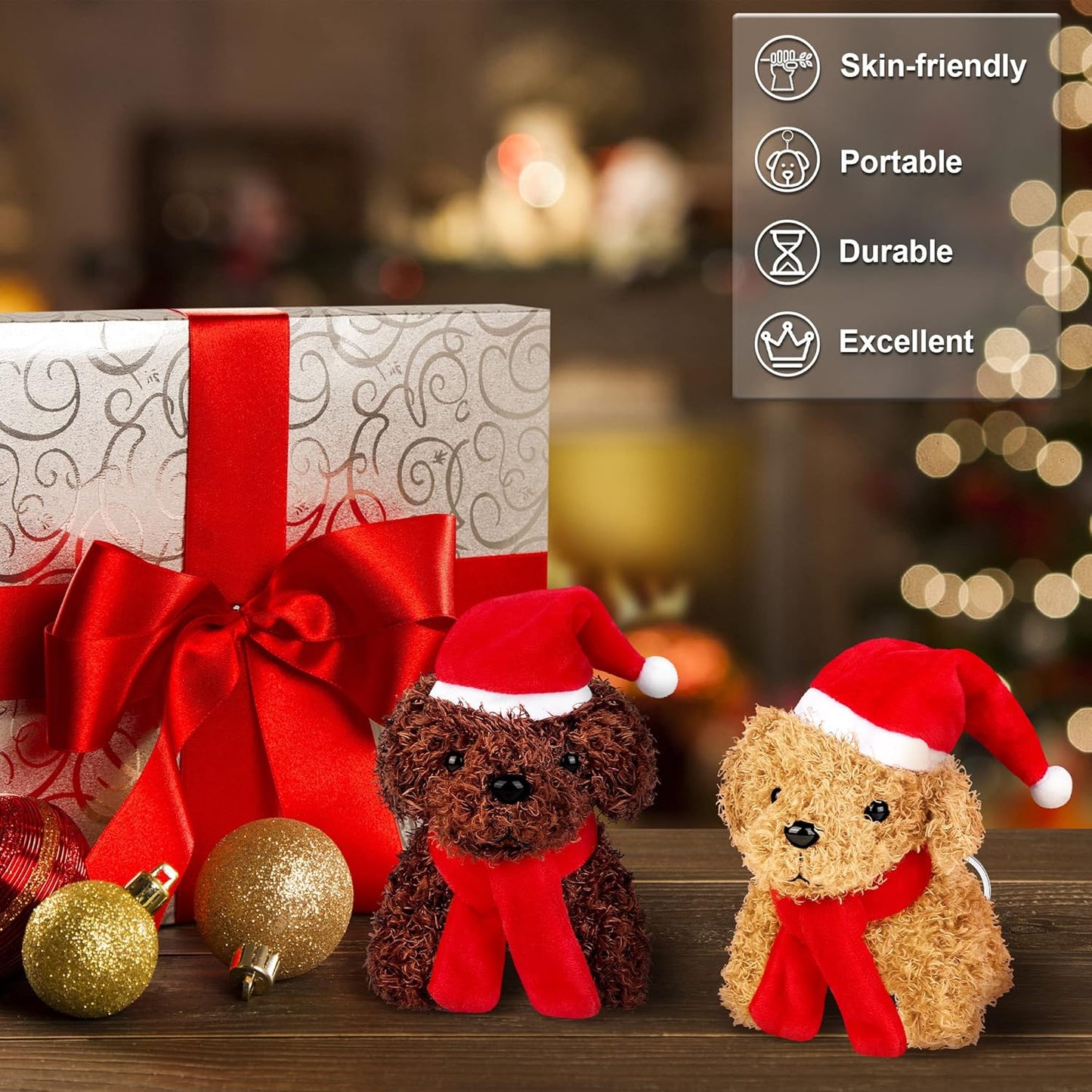 Fovths 16 Pieces 4.3 Inches Christmas Mini Plush Dogs Stuffed Animals with Santa Hat Scarf Keychain Cute Stuffed Puppy Toy Soft Stuffed Doll Goodie Bag Fillers for Christmas Party Favor, 4 Colors