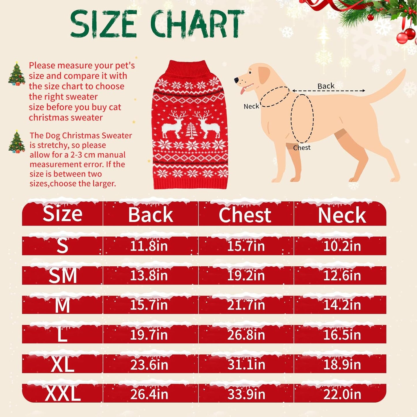 Rypet Dog Christmas Sweater for Large Dogs Warm Soft Christmas Dog Outfits Pet Holiday Sweater Firm Durable Pet Turtleneck Knitwear Dogs Sweaters Pets Winter Coat for Females and Males (M)