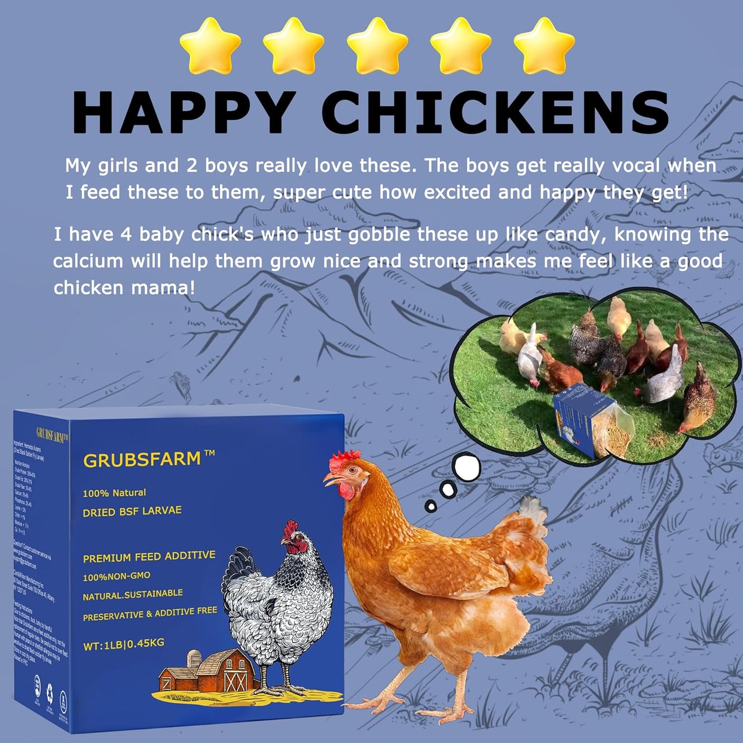 Premium Chicken Treats 1LB - Non-GMO & 85X More Calcium Than Meal Worms - Molting & Laying Supplement - BSF Larvae Treats for Layer Hens, Ducks Wild Birds