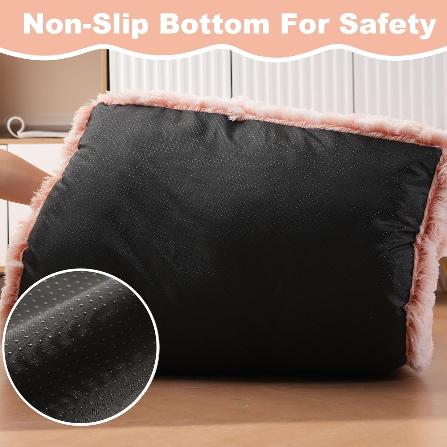 Bedfolks Plush Waterproof Dog Crate Bed, Removable Washable Cover, Faux Fur for Small Dogs & Cats, 23"x18", Pink