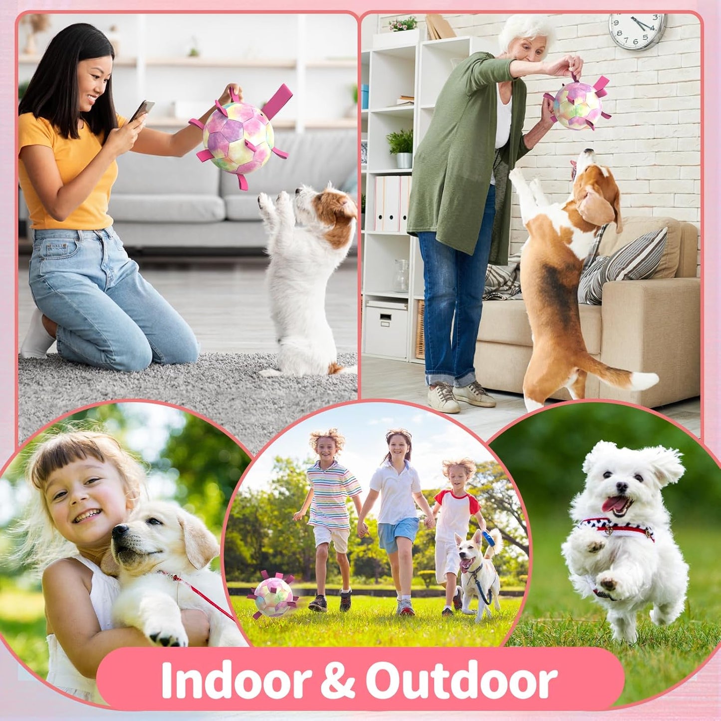 QDAN Dog Balls, Dog Soccer Ball with Straps, Puppy Toy Balls for Small Medium Dogs, Dogs Water Toys Pool Toys, Puppy Pet Birthday Gifts, Rainbow(6 Inch)