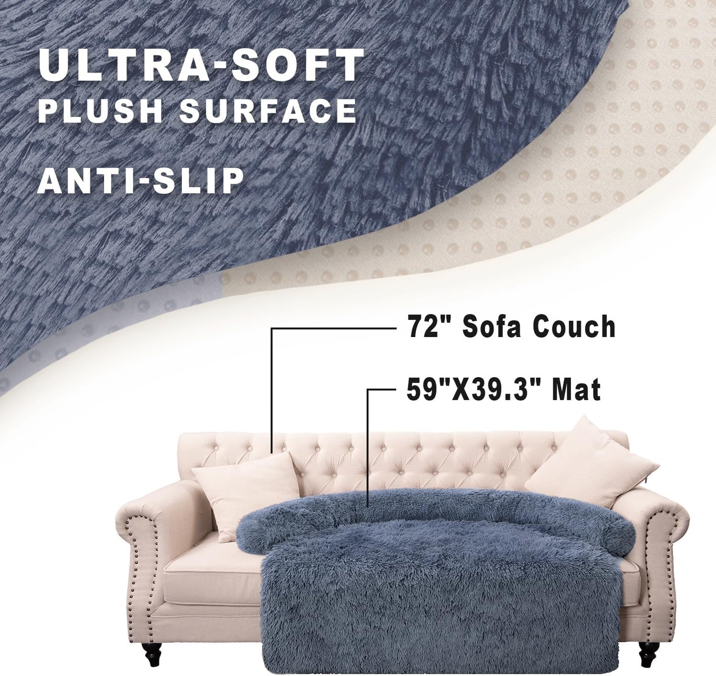 Calming Dogs/Cats Bed Mats, Dog Pad Washable Removable Couch Cover, Plush Long Fur Mat for Pets, Waterproof Lining, Perfect for Small, Medium and Large Dogs and Cats (Navy Blue, 59"x39")