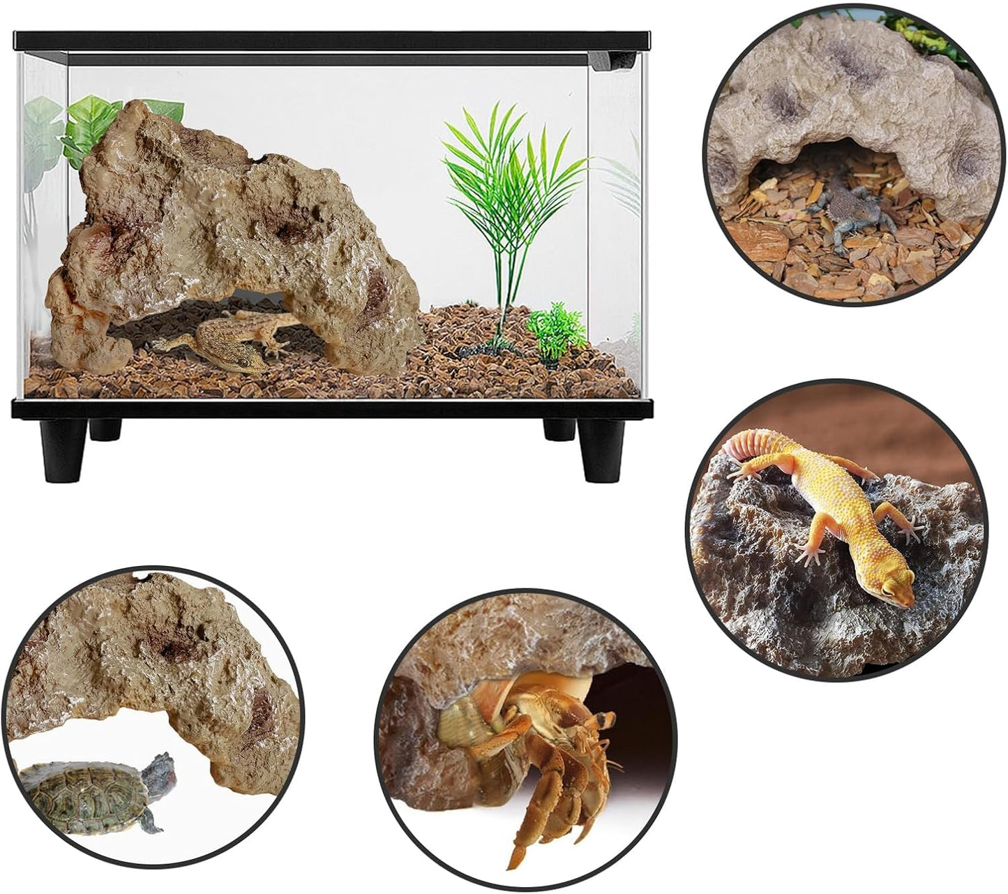 Hamiledyi Reptile Simulation Rock Cave Hideouts Reptile Hide Resin Leopard Gecko Hide Bearded Dragon Hideout Terrarium Decor for Turtles Snakes Gecko Hermit Crab Ball Pythons (S)