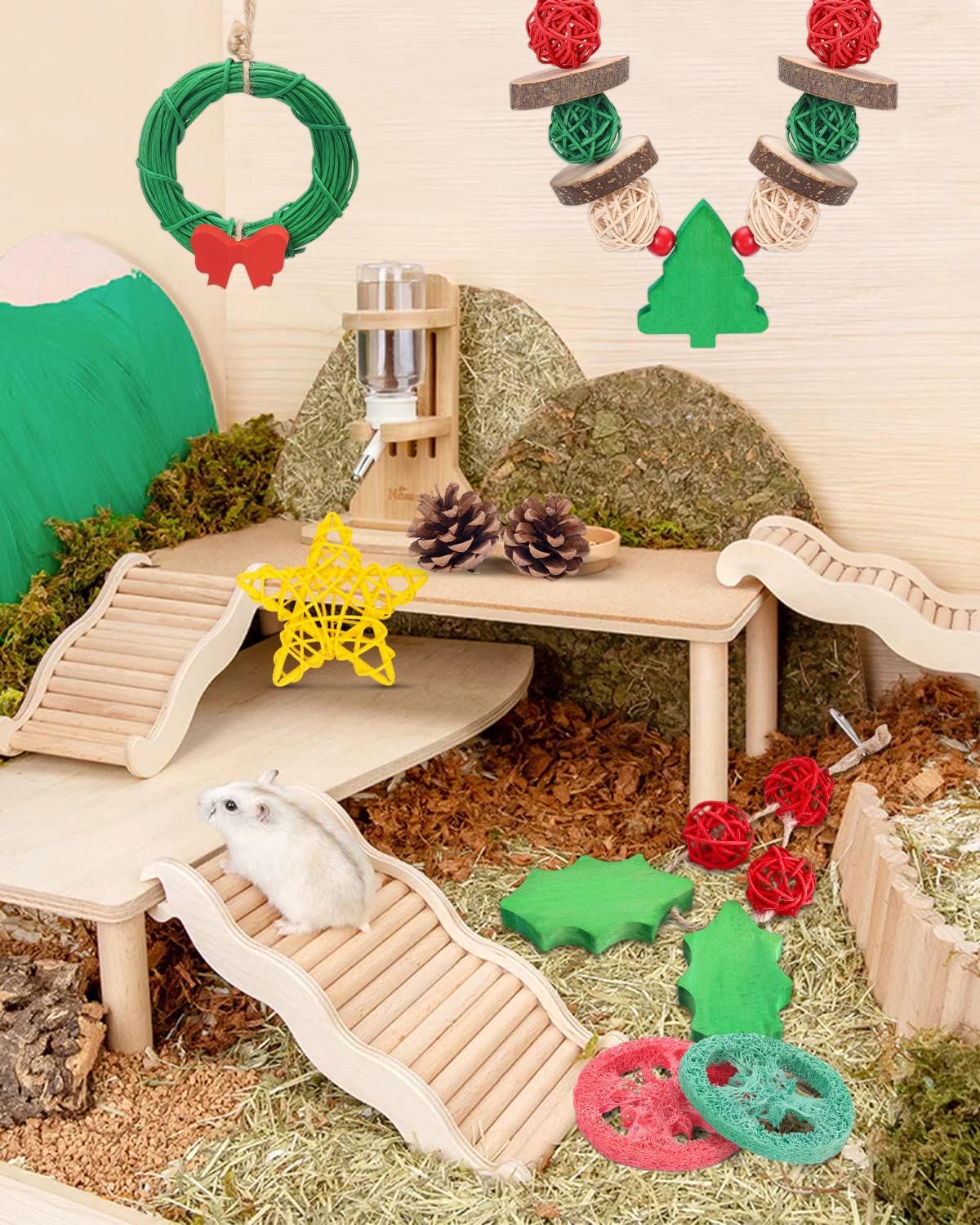 Xylolfsty 8PCS Christmas Guinea Pig Toys Xmas Chinchilla Toys Hamster Bunny Rabbit Treats for Teeth Grinding Christmas Decor for Small Pet Cage Christmas pet Accessories Gifts Idea