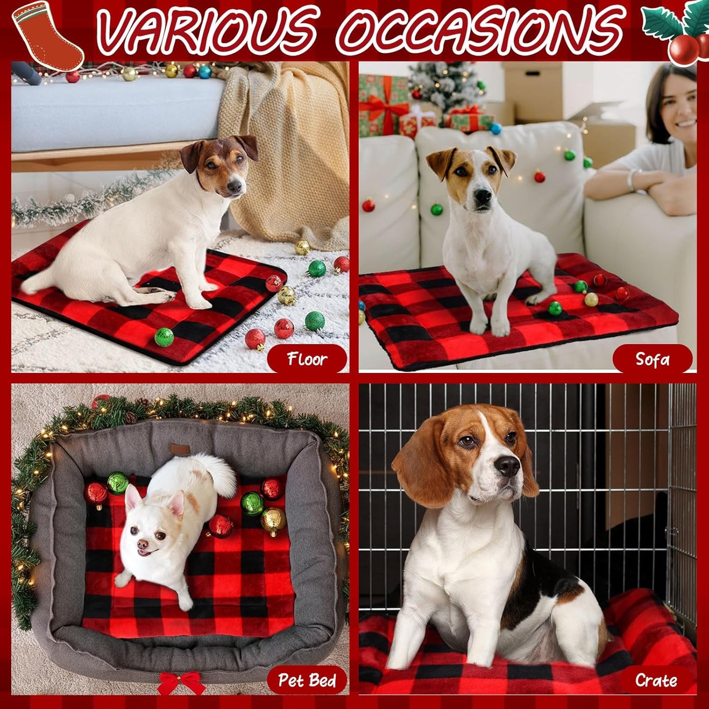 VitalCozy 2 Pack Self Warming Cat Mat Self Heating Pad Bed Reversible Machine Washable Reflects Body Heat Warm Thermal Pet Pad Crate Blanket for Feral and Indoor Cat (Black, Red,22'' X 18'',Plaid)