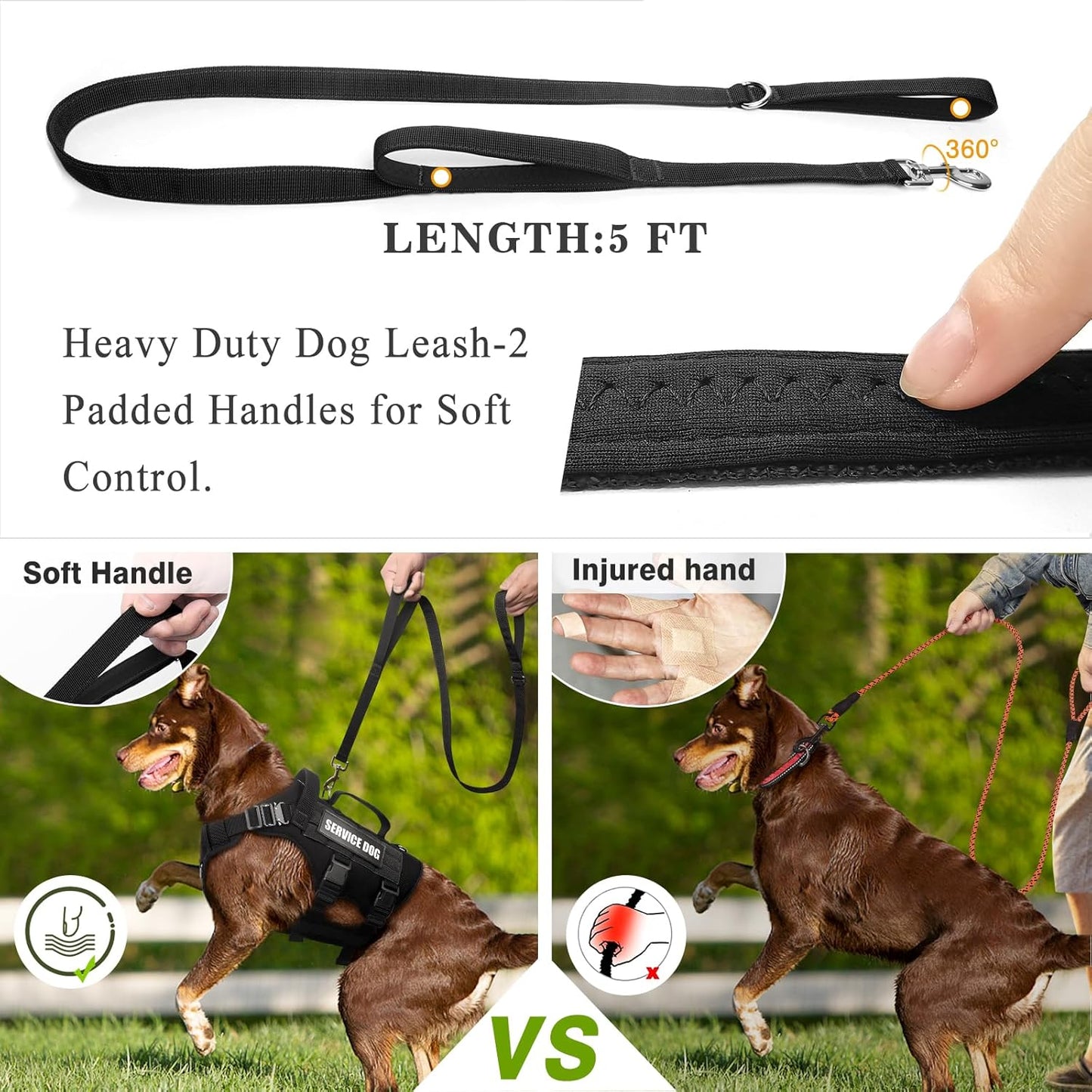 WINSEE Tactical Dog Harness with Dog Leash, Service Working MOLLE Vest with 10 Pet Patches for Large Dog, No Pull Military Harness and Backpack for Training Hunting Walking