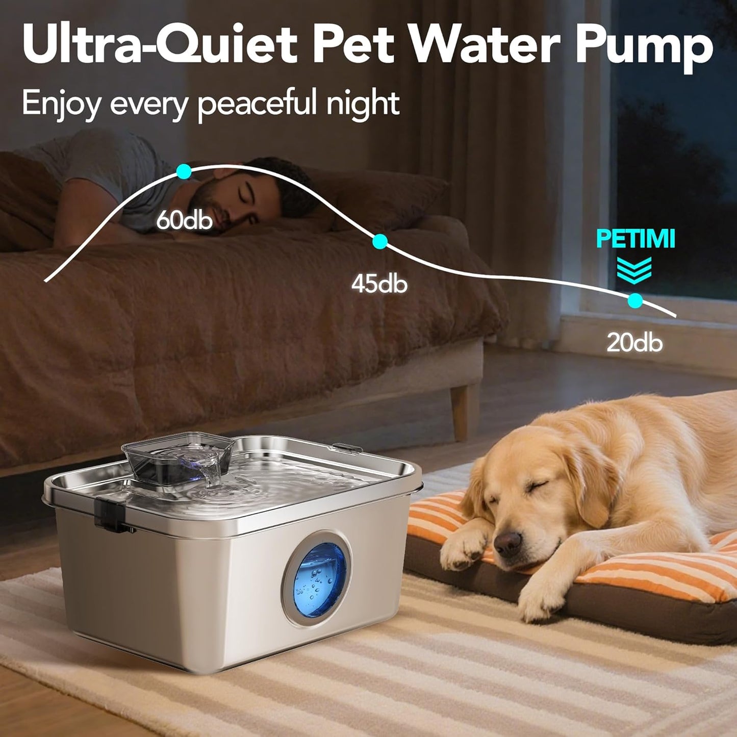 Dog Water Fountain, 3 Gallons Stainless Steel Dog & Cat Water Fountain, Large Pet Water Fountain for Multiple Pets, Ultra Silent, Wide Mouth, Safety Lock, 3 Filters Included, Smart Water Pump