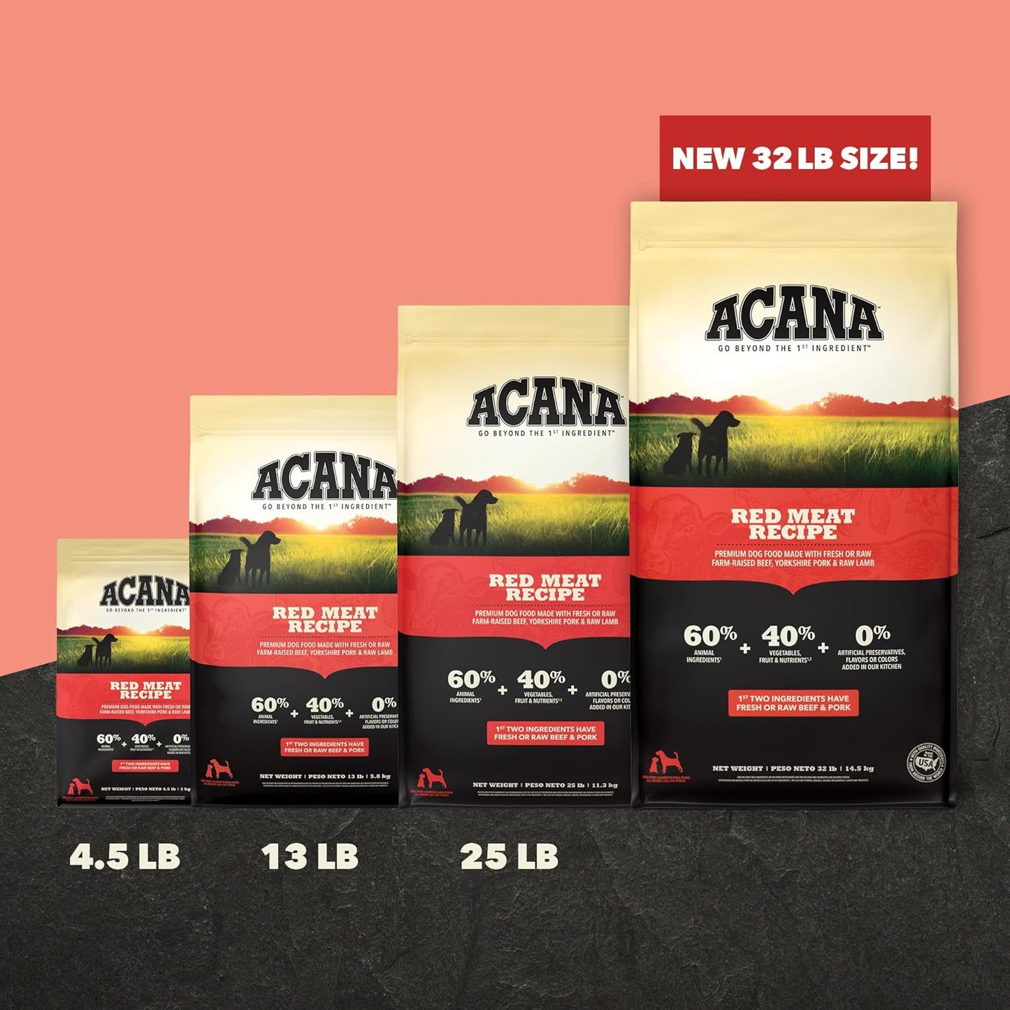 ACANA Grain Free Dry Dog Food Red Meat Recipe 13lb Bag