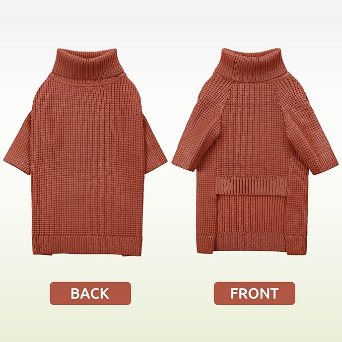 Queenmore Dog Sweater for Large Breeds, Long Sleeve Warm Dog Sweaters, Turtleneck Knitted Pullover Pet Clothes, XL Dog KintSweater, Cat Knitwear, Saddle Brown XL