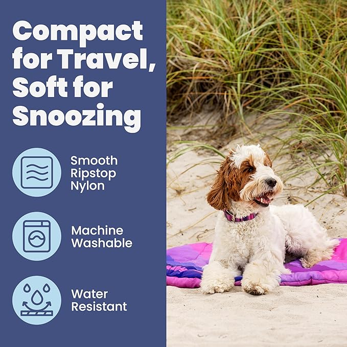 Travel Dog Bed Mat (42" x 30") – Foldable, Packable Outdoor Camping Dog Bed – Lightweight, Water Resistant & Cozy with Soft Padding – Compact, Portable & Machine Washable – Large & Small Breeds - Pink