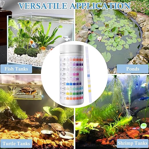 9 in 1 Aquarium Test Strips - 120ct Aquarium Water Test Kit for Freshwater & Saltwater Fish Tank, Testing: Fe, Cu, Nitrate, Nitrite, Chlorine, GH, Alkalinity, Carbonate, PH