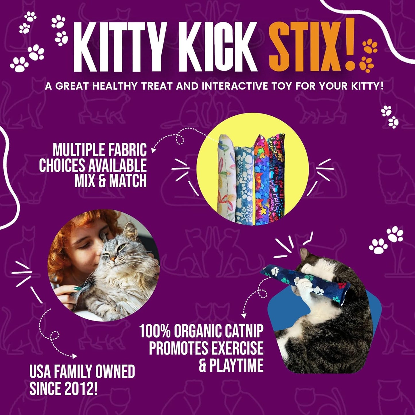 Kitty Kick Stix 15" Catnip Kicker Toy – Set of 2 | Handmade in USA | Interactive Cat & Kitten Toy | Durable Kicker Packed with 100% Potent Catnip for All Breeds (Cat Selfies)