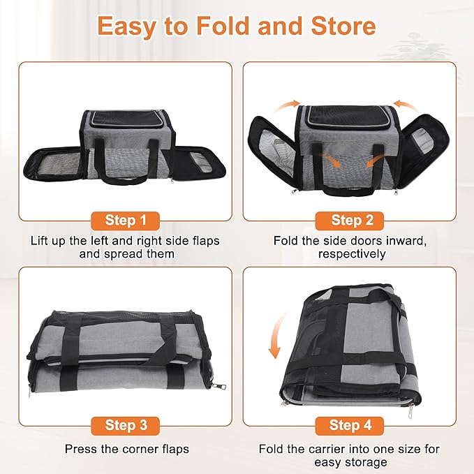 Pet Carrier, Breathable Mesh Design, Soft Cat Carrier with Shoulder Strap, Comfortable Travel Solution, Grey