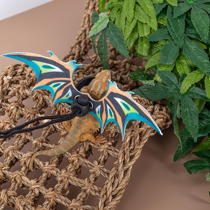 COMSUN 2 Pack Bearded Dragon Lizard Harness Leash Set, Adjustable Reptile Lizard Leashes with Adorable Dinosaur Wing for Geckos, Chameleon, Lizards