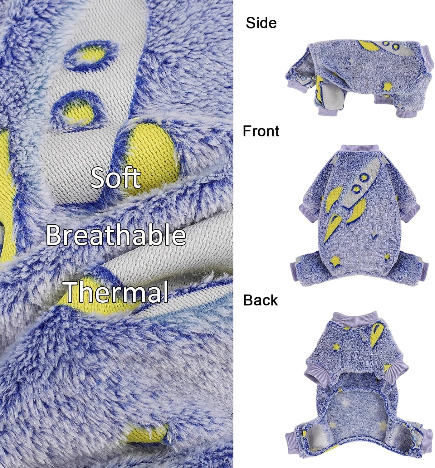 Fleece Pajamas for Small Dogs, Puppy Clothes, Soft & Stretchy Dog Onesies, Cute XS