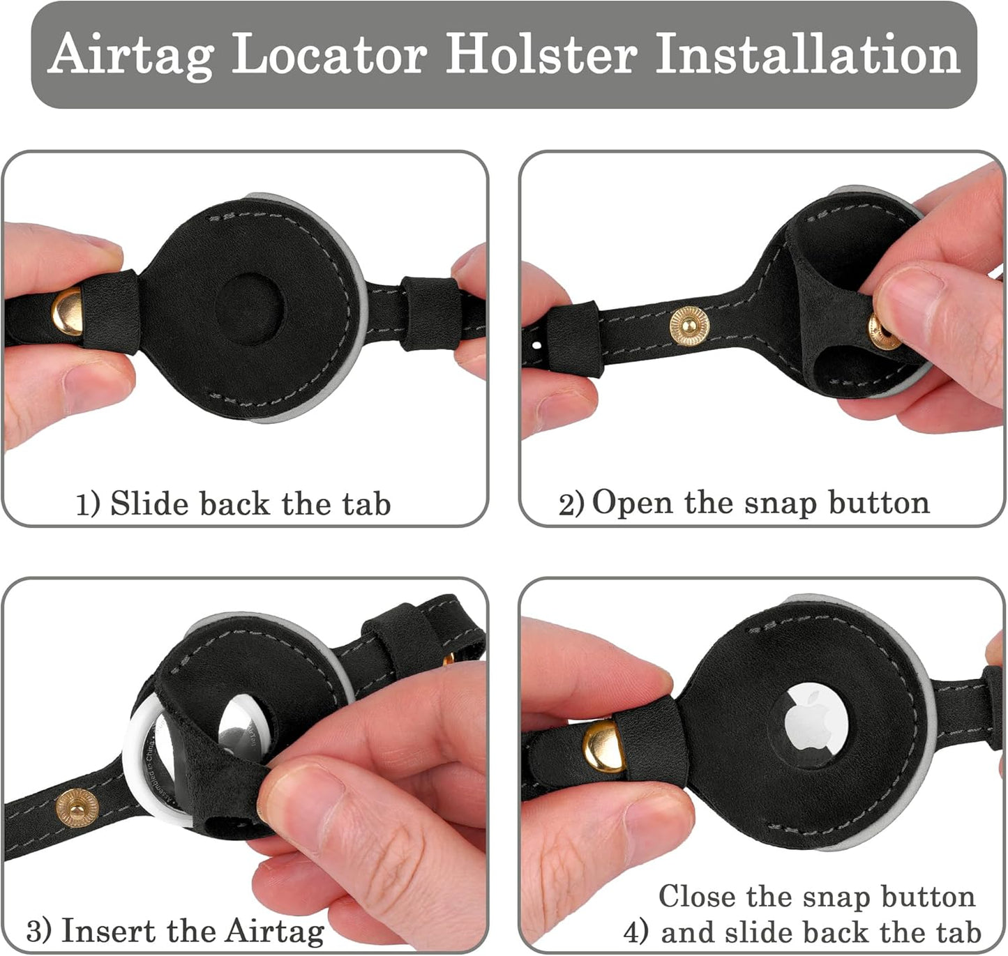 OOPSDOGGY Reflective Leather AirTag Cat Collar with Bell - Non Breakaway Adjustable Pet Collar with Apple Air Tag Holder - Lightweight GPS Kitten Collars for Small Dogs Puppy (Black)