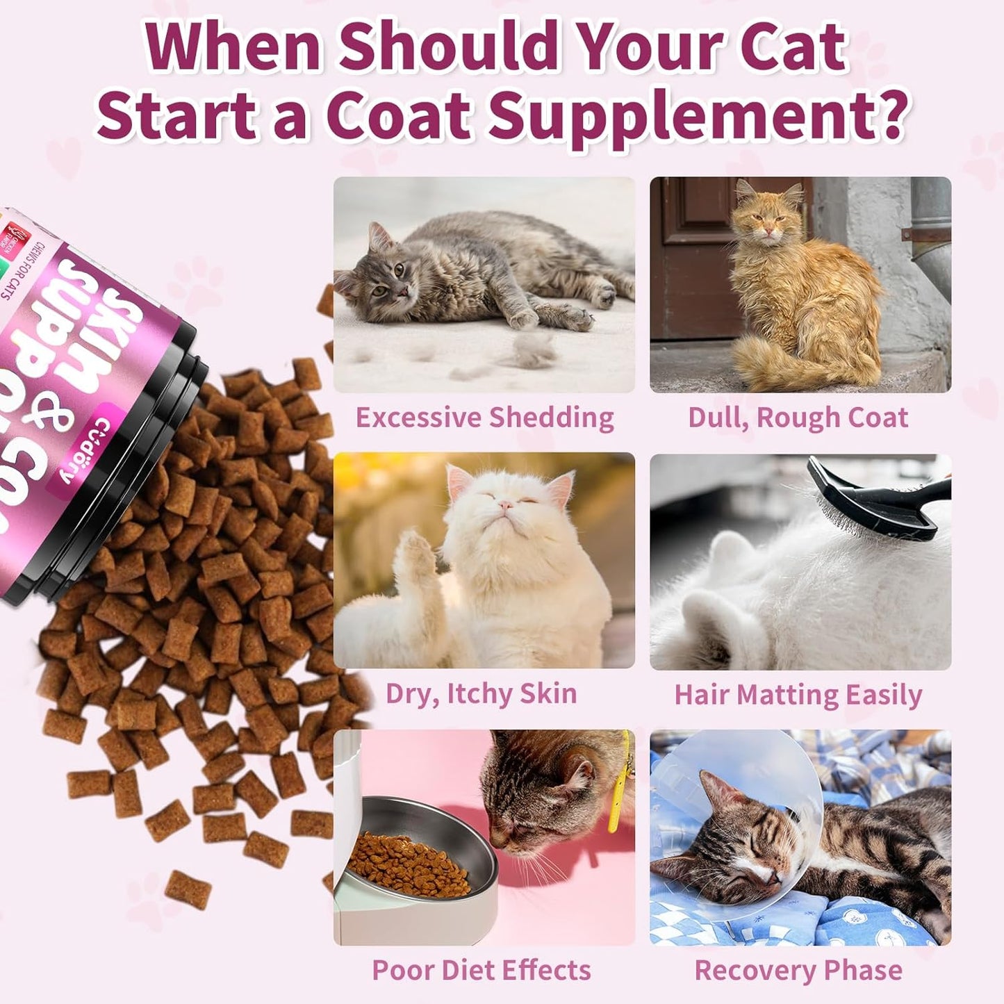 Omega 3 for Cats - 500 Skin & Coat Health Crunchy & Creamy Chews with Omega 3, Biotin & Vitamin E for Healthy Skin, Shiny Fur, Cat Supplements & Vitamins -Chicken Flavor