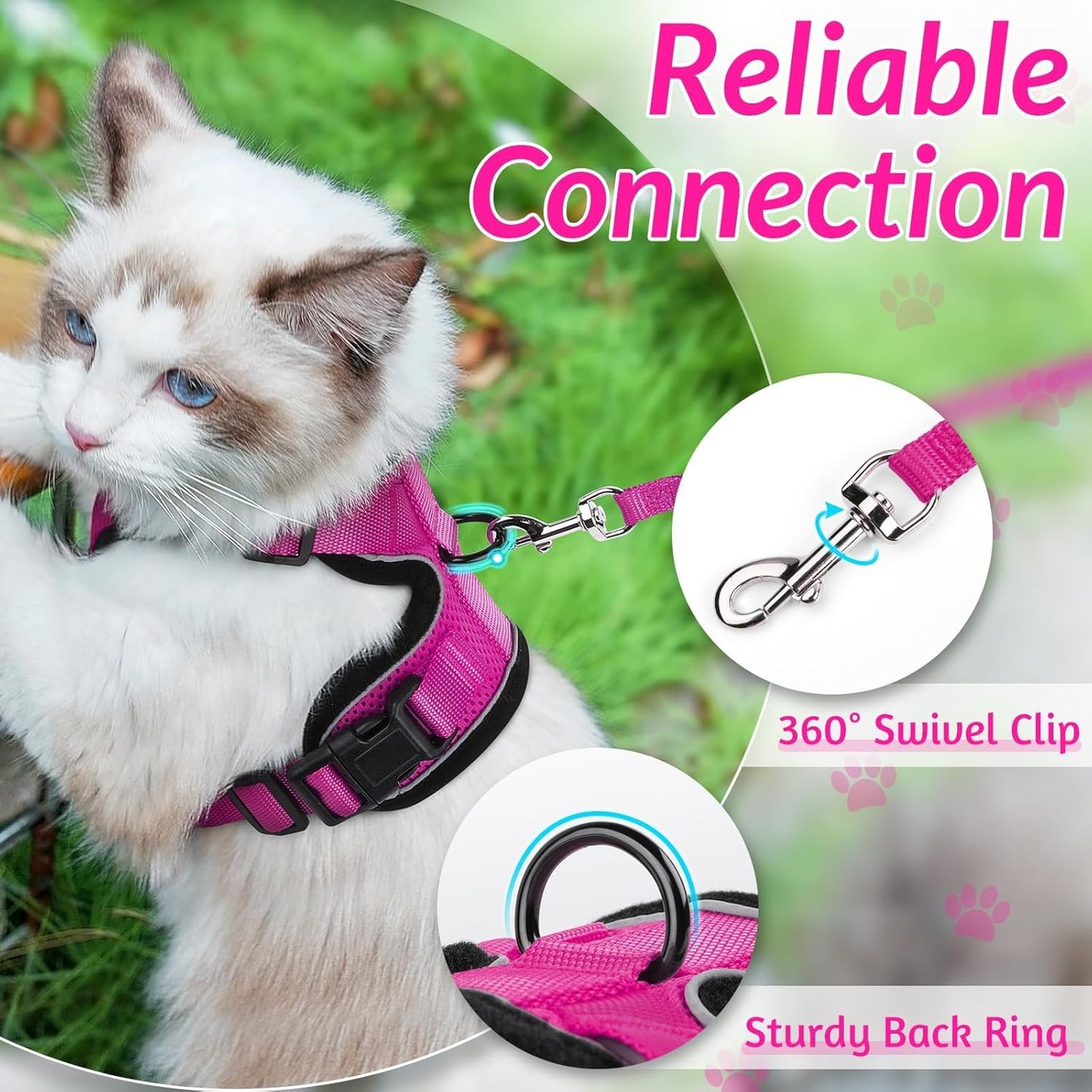 rabbitgoo Cat Harness and Leash for Walking, Escape Proof Soft Adjustable Vest Harnesses for Cats, Easy Control Breathable Reflective Strips Jacket, Rose Red, XS