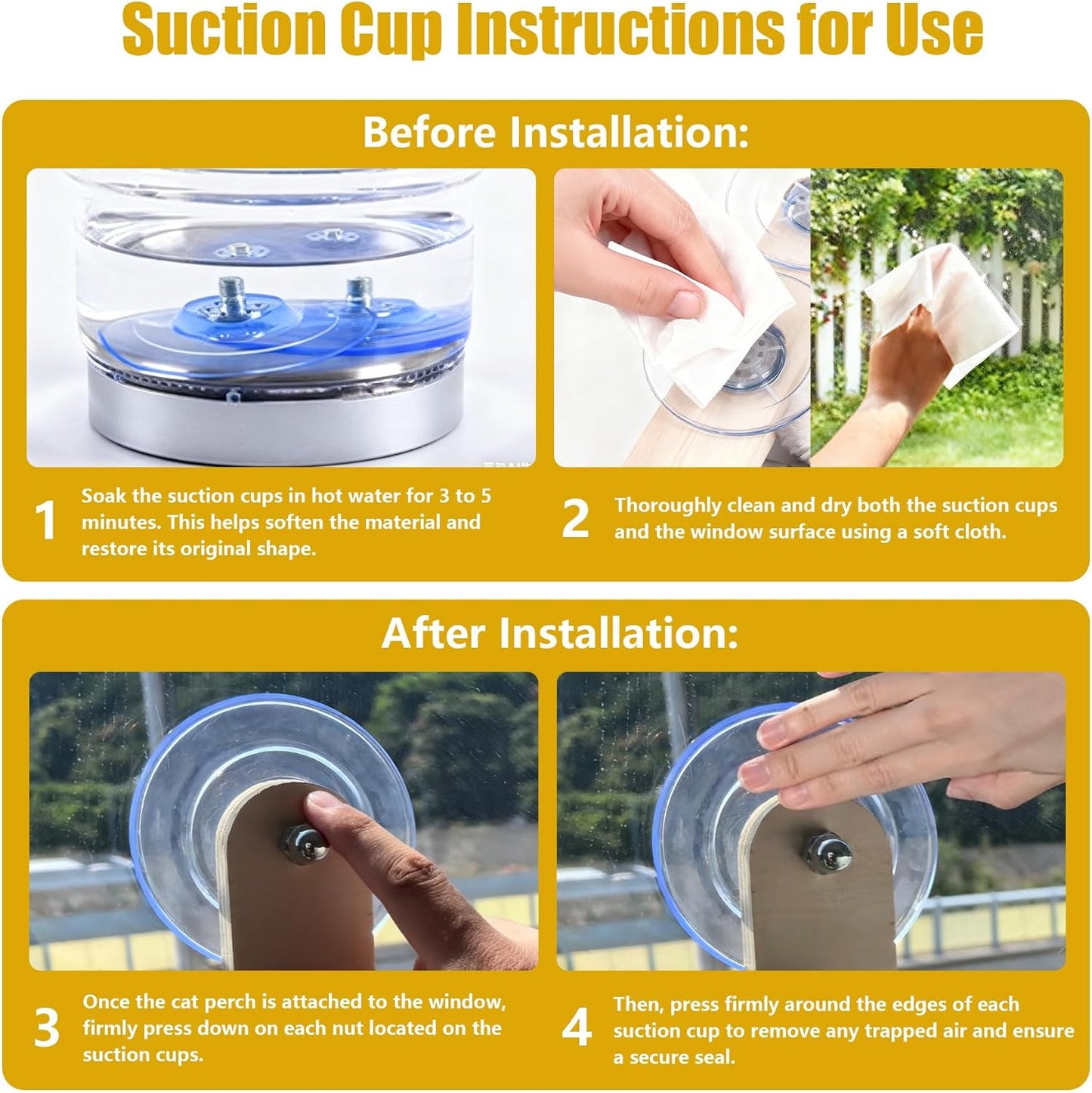 Cat Window Perch Hammock Bed - Foldable Hardwood Frame, No-Drill with Strong Suction Cups, Plush Faux Rabbit Fur for Large Cats up to 50lbs