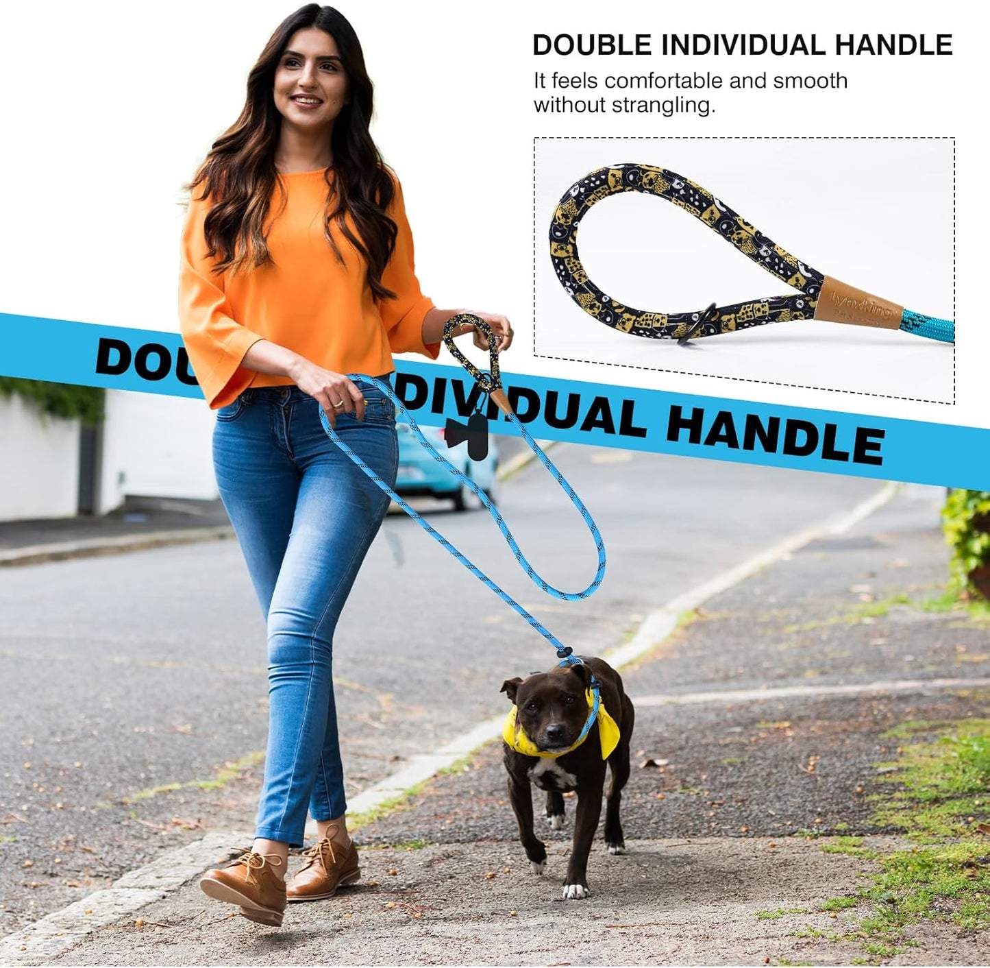 lynxking Slip Lead Dog Leash Reflective, Heavy Duty Comfortable Strong Rope Leash for Large Medium Small Dogs No Pull Training (Light Blue, Large 1/2in x 6ft-Slip Lead)