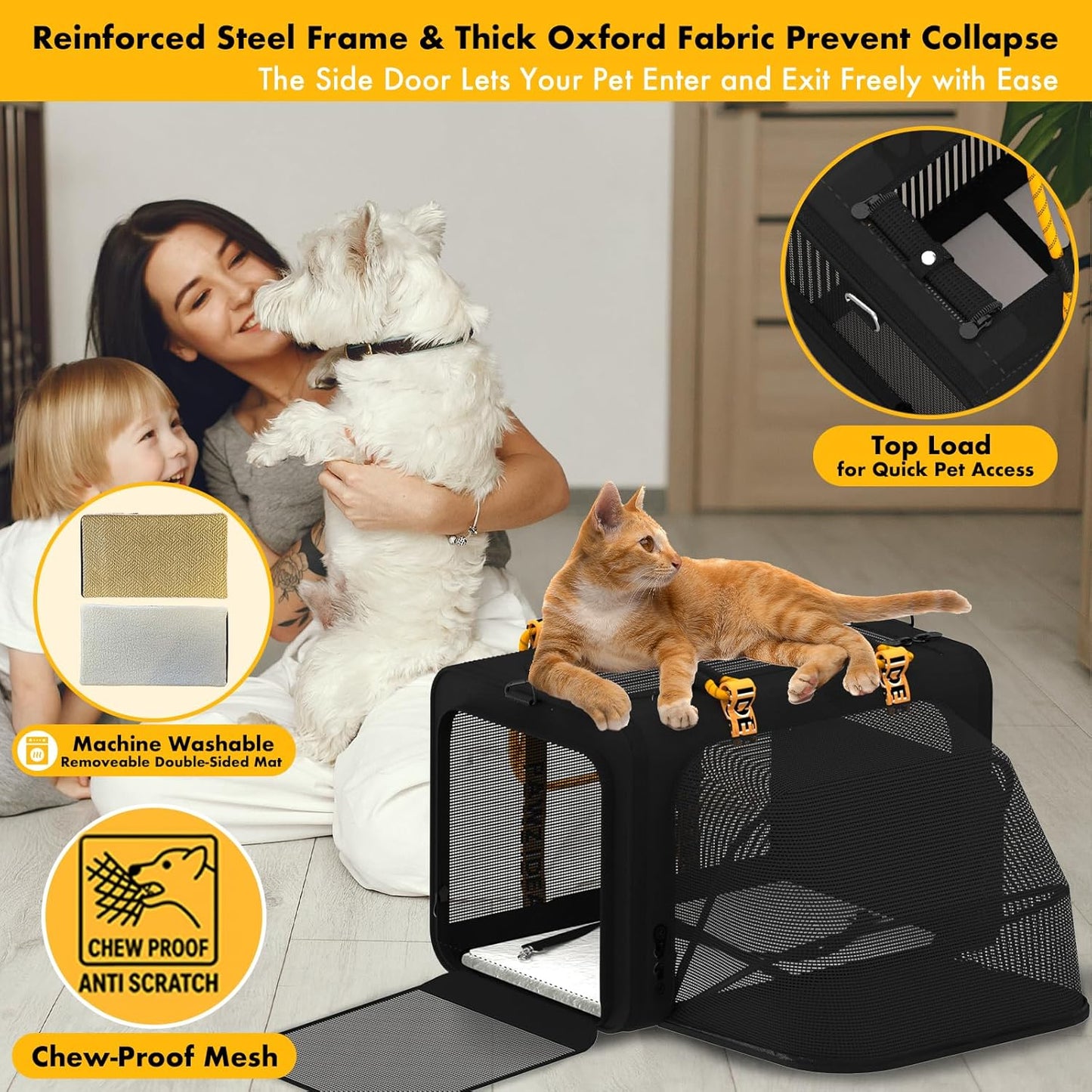 PAWZIDEA Expandable Pet Carrier Airline Approved, 18"×11"×11" Small Dog Carriers, Collapsible Top-Load Cat Carrier for 2 Cats Under Seat, Soft-Sided Puppy & Animal Travel Bag, ID Card, Up to 15lbs