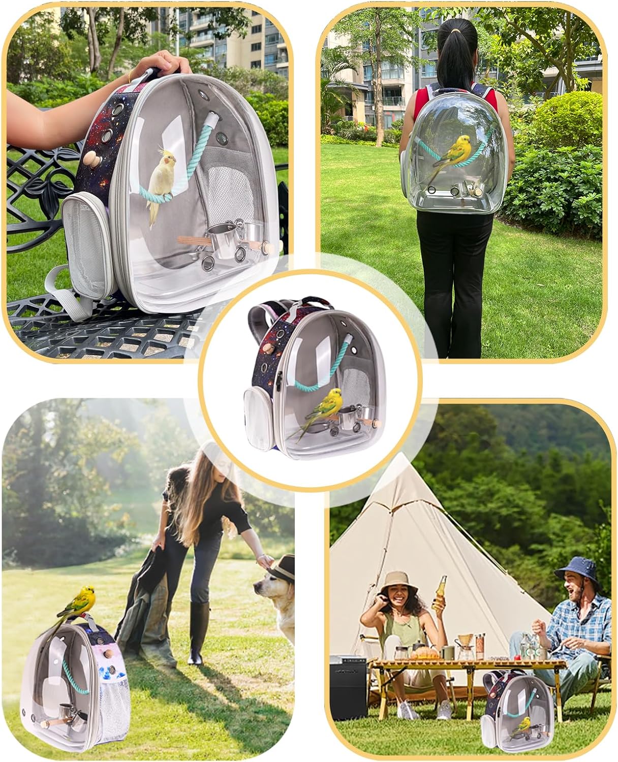 Galaxy Blue Bird Carrier Backpack with Perch - Bubble Backpack for Birds Conures, Budgies and Small ParrotsIdeal Ideal for Vet and Outdoor Adventures(Galaxy Blue, Large)