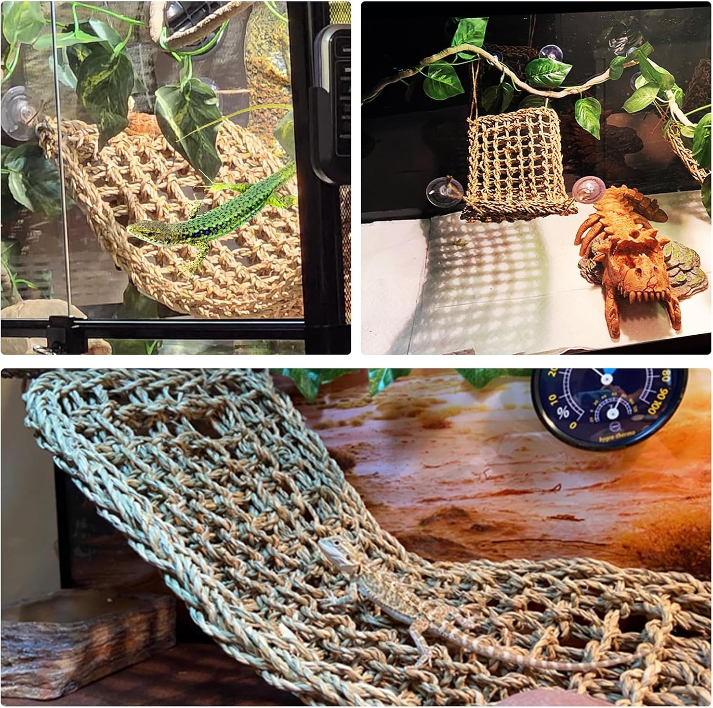 Leopard Gecko Tank Accessories,Pumpkin Resin Reptile Hideout Cave Bearded Dragon Hammock Hanging Jungle Vines Flexible Leaves for Lizard Gecko Chameleon Spider Snake Hermit Crab