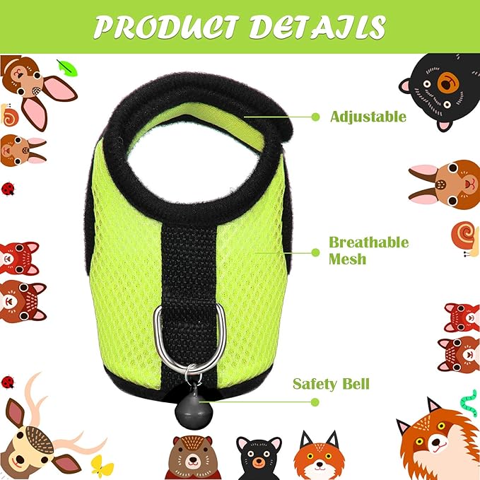 SATINIOR 2 Pieces Guinea Pig Clothes Baby Ferret Rats Hamster Soft Mesh Harness Leash Vest Set with Bell for Guinea Pigs, Hamster, Ferret, Rabbit, Chinchilla and Similar Small Animals(Green, Pink,S)