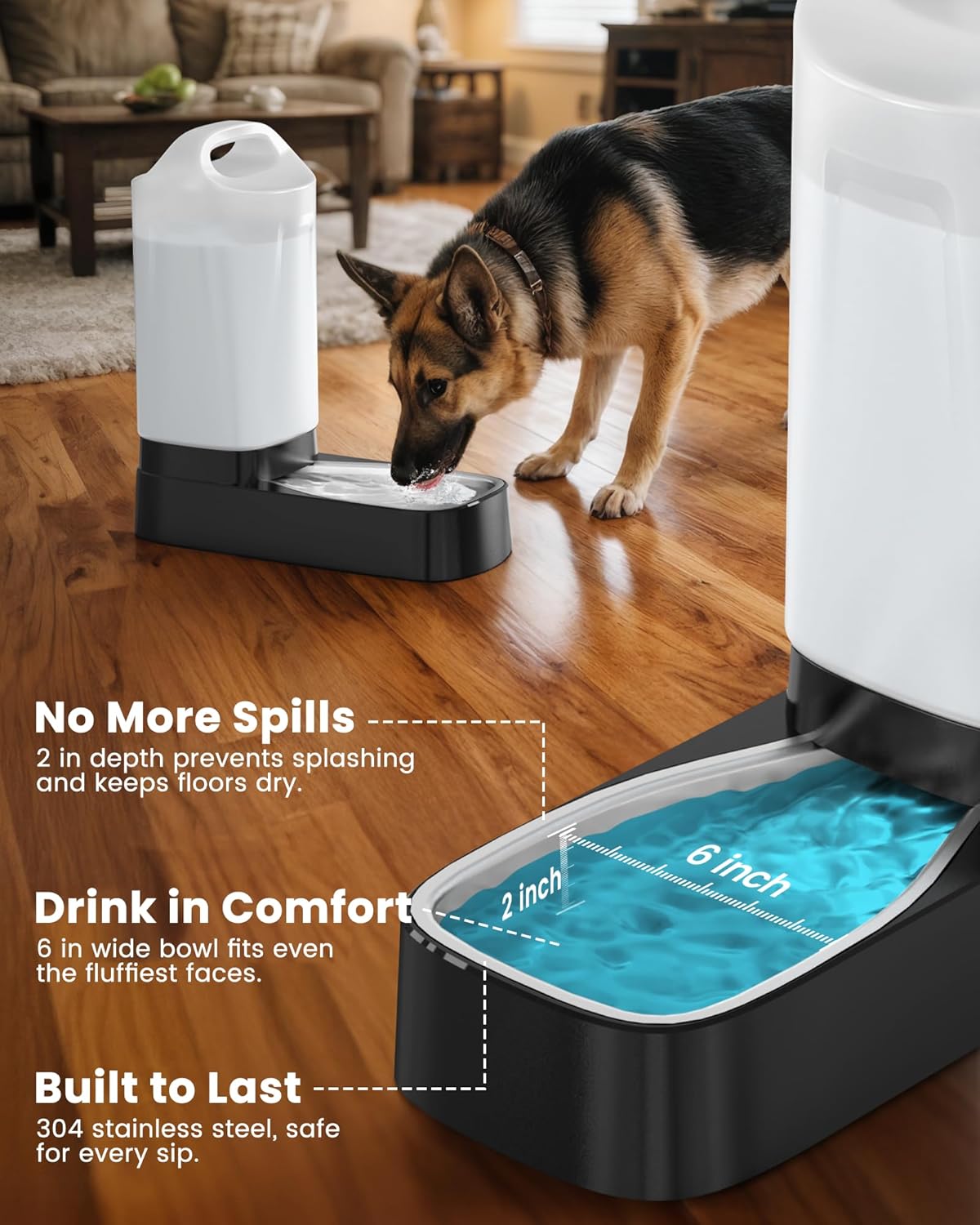 Automatic Dog Water Bowl Dispenser - with Filter 2.4 Gallon Stainless Steel Gravity Pet Water Feeder with Ergonomic Handle Design Anti Splash Drinking Bowl Easy to Clean Multi Pet Use
