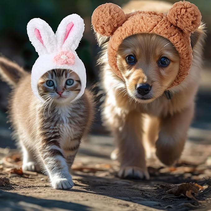 Weewooday 5 Pieces Cat Costume Halloween Bunny Hat Outfit with Ears Funny Cat Hat and Small Dogs Kitten Puppy Party Christmas Easter Costume Accessory Headwear(Vivid Style)