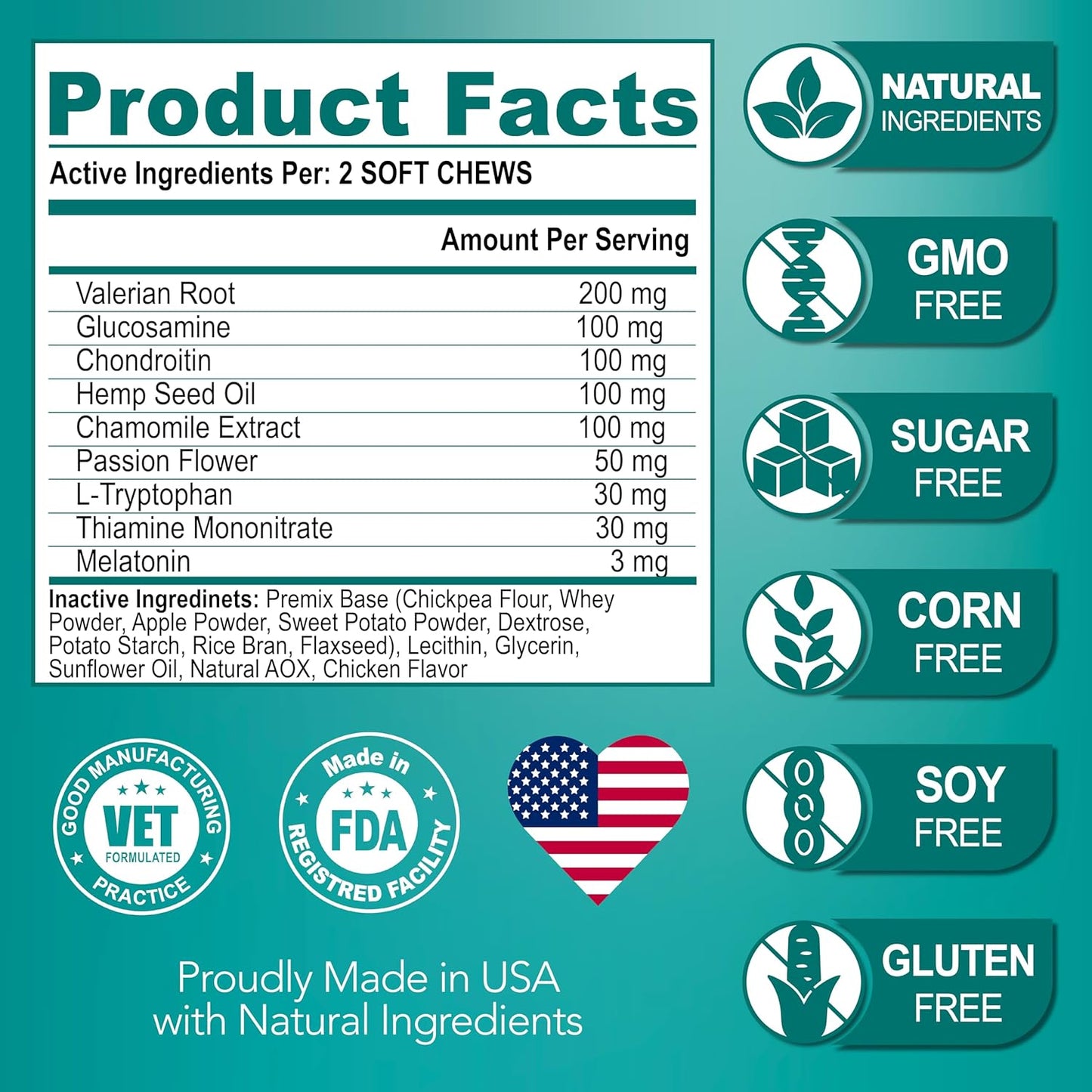 Advanced Calming Chews for Dogs - Hemp Dog Calming Chews - Anxiety Relief with Melatonin - Stress & Separation Anxiety - Sleep Aid + Hip and Joint Supplement Support - Made in USA - 70 Treats