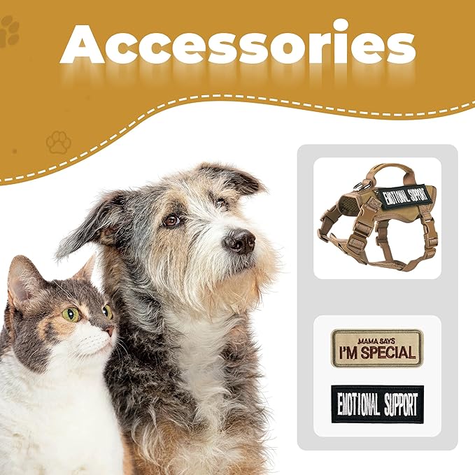 Tactical Cat Harness Adjustable Soft Padded Training Walking Esacpe Cat Vest Harness No-Pull Pet Harness Reflective with Easy Control Handle (Khaki, XL)