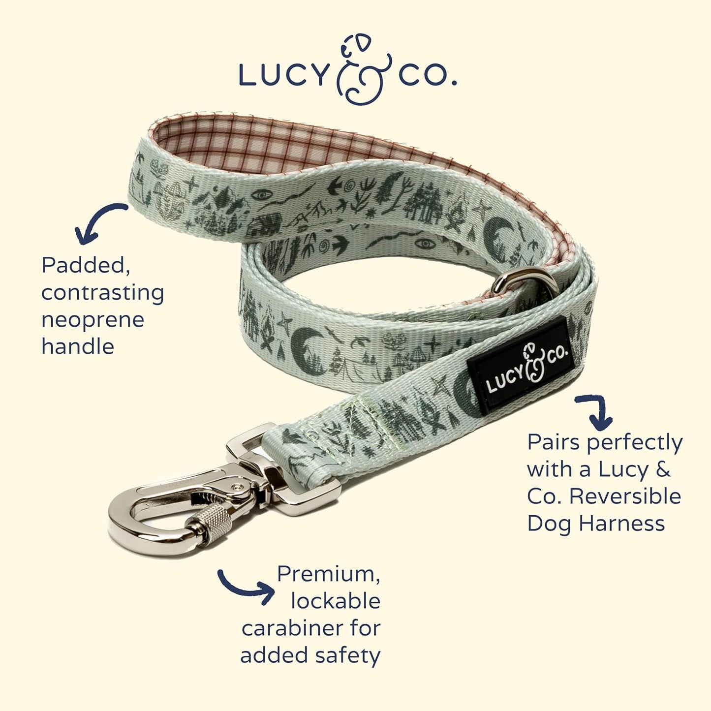 Lucy & Co. 5 Foot Designer Dog Leash for Small, Medium or Big Dogs or Puppies Puppy – Pet Accessories & Supplies- Large-Green Outdoor Plaid