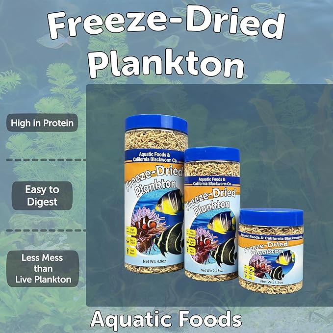 Aquatic Foods Inc. Pacific Plankton, Freeze Dried Plankton for Marines, Corals, Anemones, Cichlids, Discus, Tetras, Goldfish, Angel Fish, 12-Type Pellet Mix, 4-Type Wafer Mix Included..2.45oz Canister