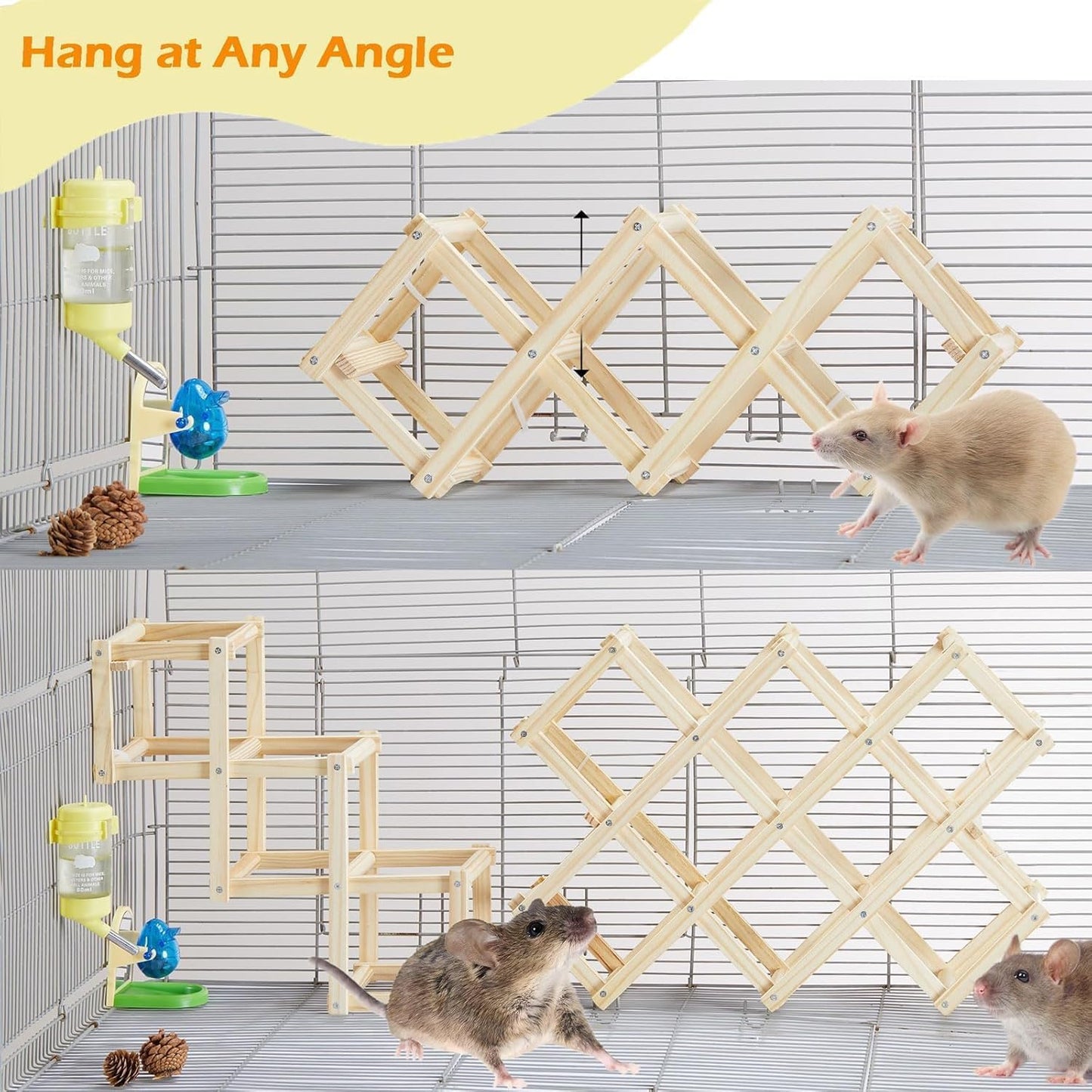 Wooden Rat Climbing Toys, Natural Pet Rat Cage Accessories Climbing Ladder, Fancy Rats Enrichment Toys Activities, Hanging Rodent Toy for Pet Rats in Cage Playing Chewing (S, 2pcs)
