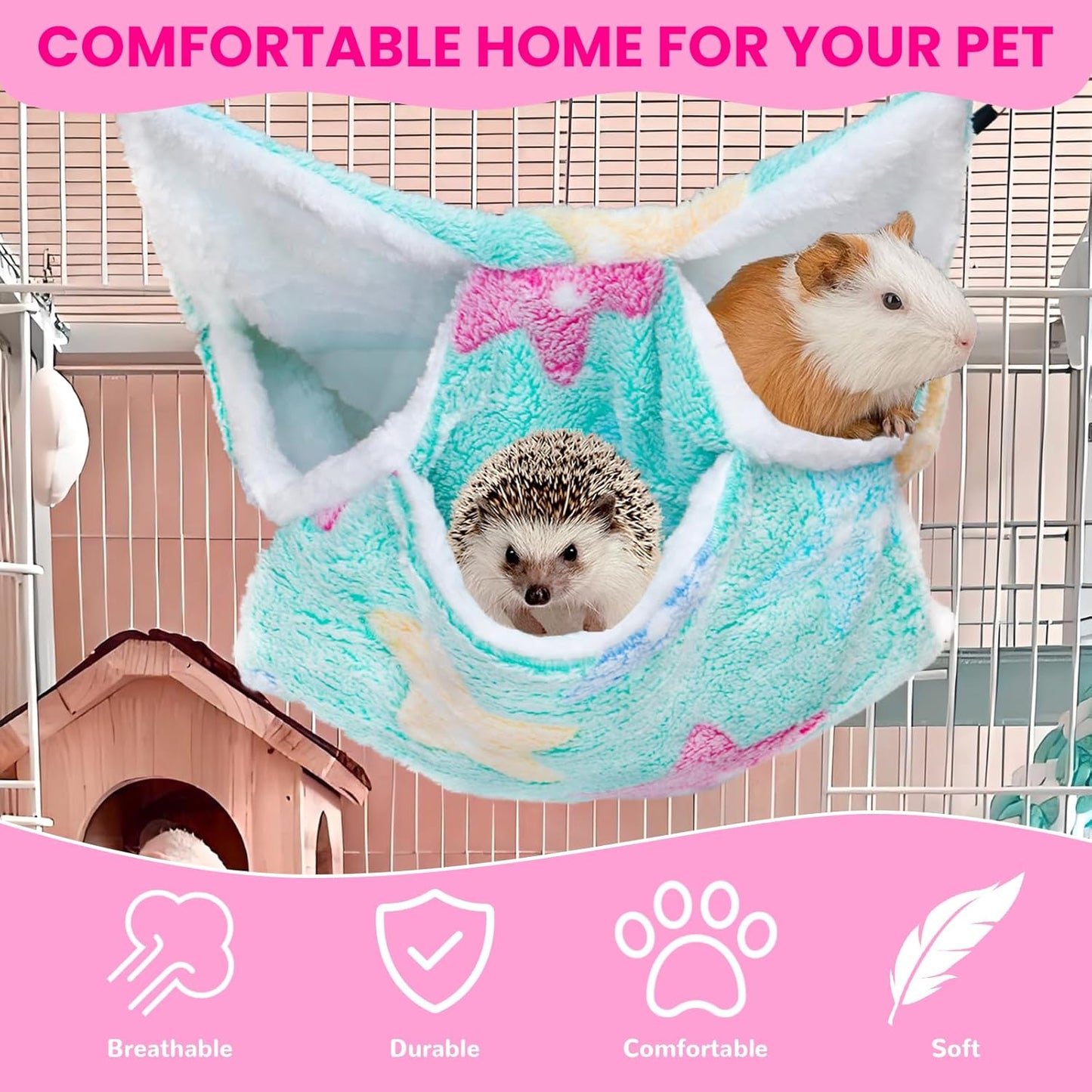 2 Pcs Guinea Pig Hammock, Rat Ferret Hamster Hanging Hammock Guinea Pig Accessories for Small Animals Chinchilla Parrot Sugar Glider Ferret Squirrel (11"×11")