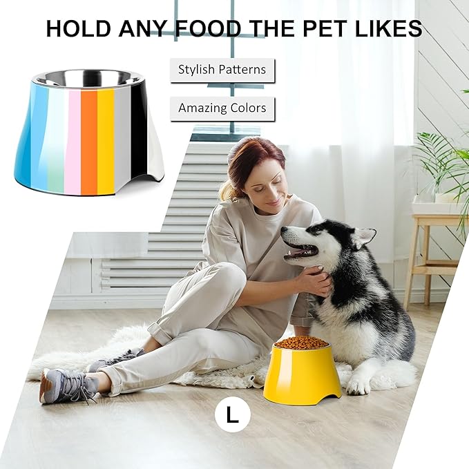 Dog Bowls,Cone Friendly Non-Slip Single Dog Bowl with Stainless Steel Inner, Raised Bowls for Small and Medium Dogs Spaniel Dogs Long Ear, High Capacity, L/3 Cups Yellow