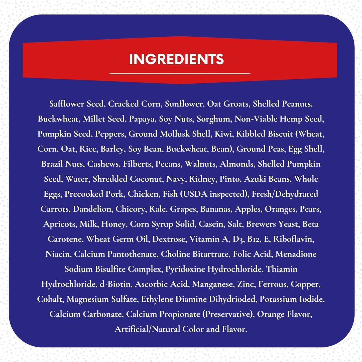 ABBA 1400 Premium Bird Food for African Grey, Conure, and Senegal Parrot, Bird Seed Blend with Whole Eggs, Fruits and Nuts - Packed with Protein, Vitamins & Minerals, 5 lbs