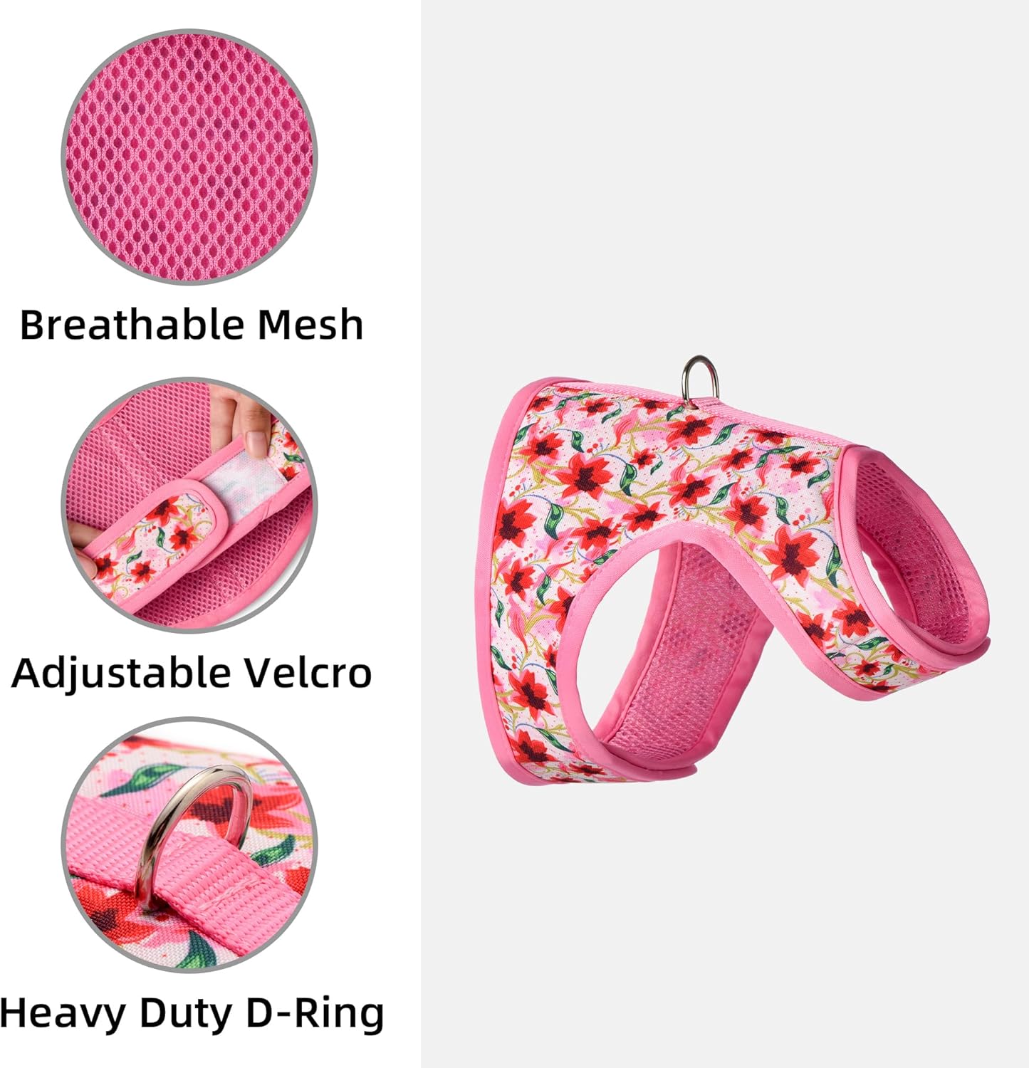 Mile High Life Dog Harness, Air Mesh Floral Vest Harness for 20 lbs Small Dogs & Cats, Easy Get on Adjustable Easy Closures Both Neck and Chest(Lily, XS Chest 14"-16")