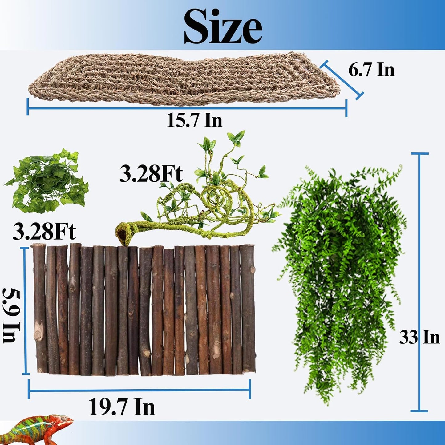 HERCOCCI Bearded Dragon Tank Accessories, Reptile Bridge Hammock Plants Jungle Climbing Vines Terrarium Decor for Bearded Dragon Snake Gecko Lizard