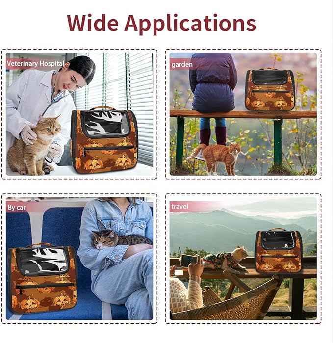 Portable Travel pet Backpack Carrier Hamster Bag Small Dog cat Carrier Breathable Hang Bag, Pumpkin Helloween 144