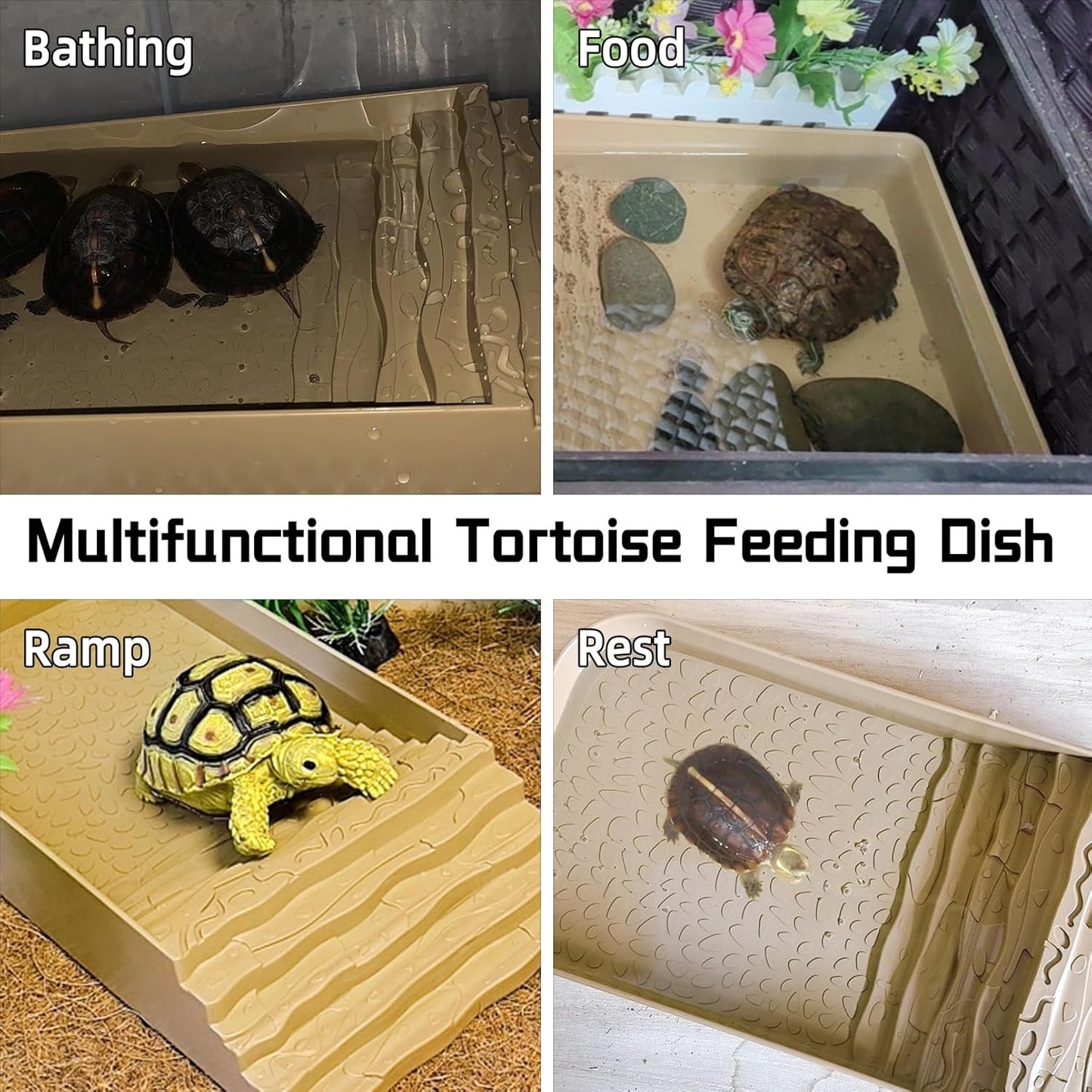 3 PCS Reptile Water Dish with Climbing Ramp, Leaf Reptile Water Bowl, Amphibians Habitat Yellow Tortoise Water Dish for Turtle, Gecko, Snake, Bearded Dragon, Lizard