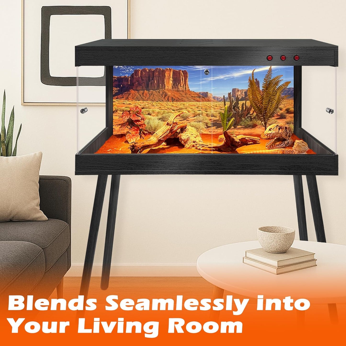 Royxen Bearded Dragon Tank with Metal Mesh Top and Leg Stand,Tempered Glass Reptile Tank,Reptile Enclosure,Lizard Tank for Chameleon,Snake,Lizard Habitat(40inch,Black)