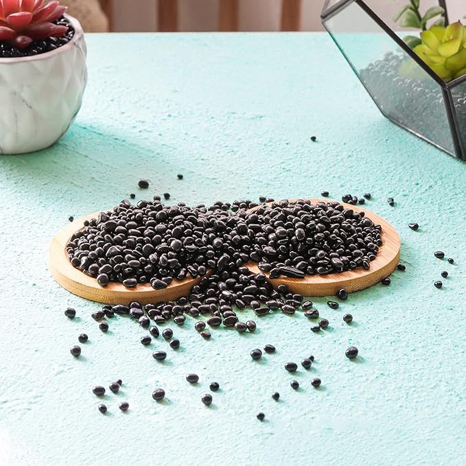 T4U Tumbled Chips Stones Crushed Black Gravels 2 LB, Irregular Shaped Natural Rock Pebbles, DIY Polished Rocks for Potted Plant, Bonsai, Vase Fillers Aquarium Decoration, Aquarium Gravel Rocks