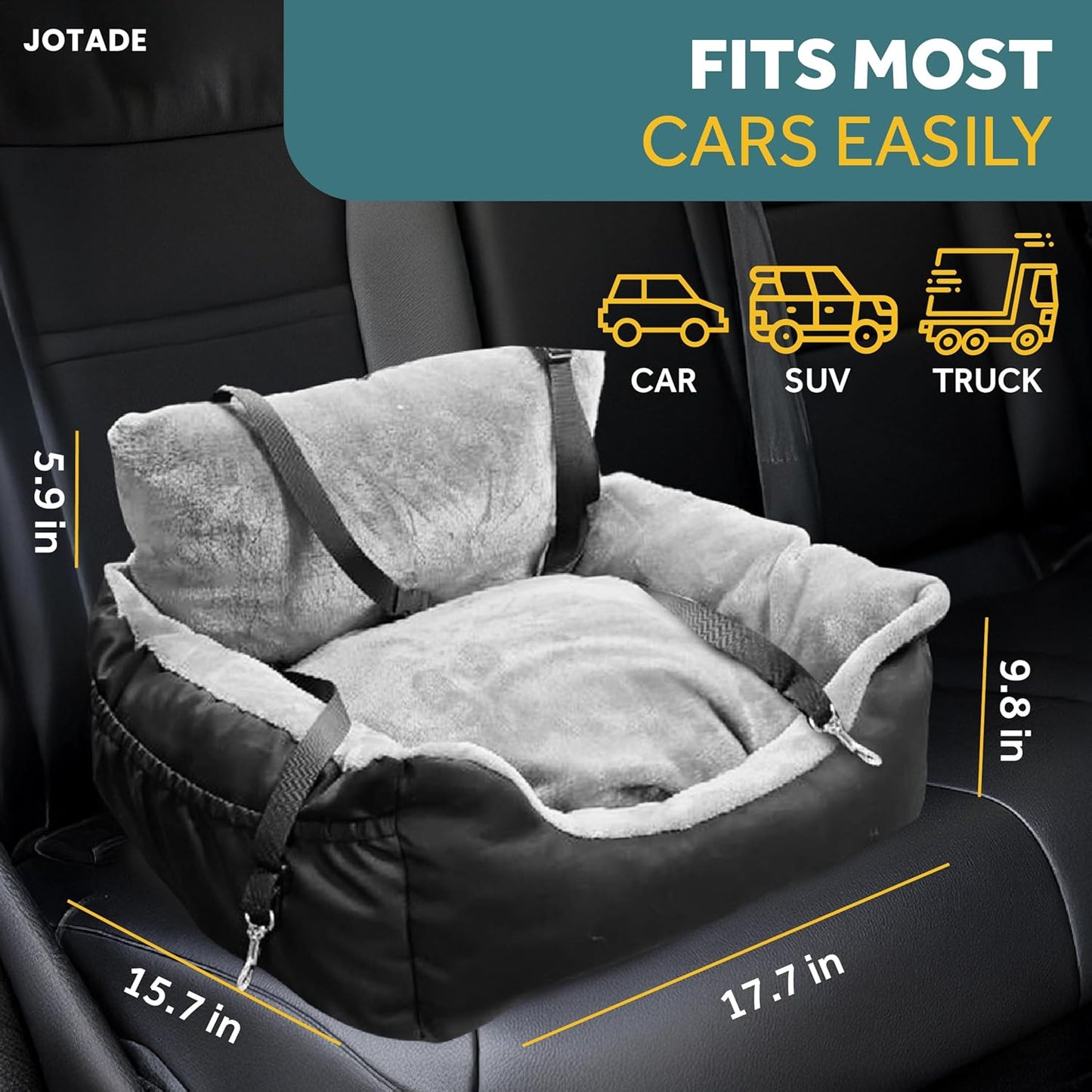 JOTADE Dog Car Seat โWashable Pet Travel Carrier for Car Safety and Comfort โ Secure Double Strap Design with Removable Double Cushion Cover